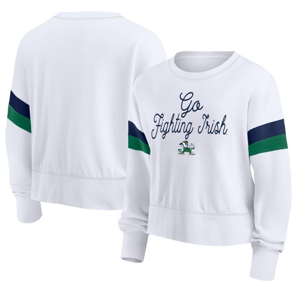 NCAA Notre Dame Fighting Irish Women's L White Terry Crew Neck Sweatshirt New